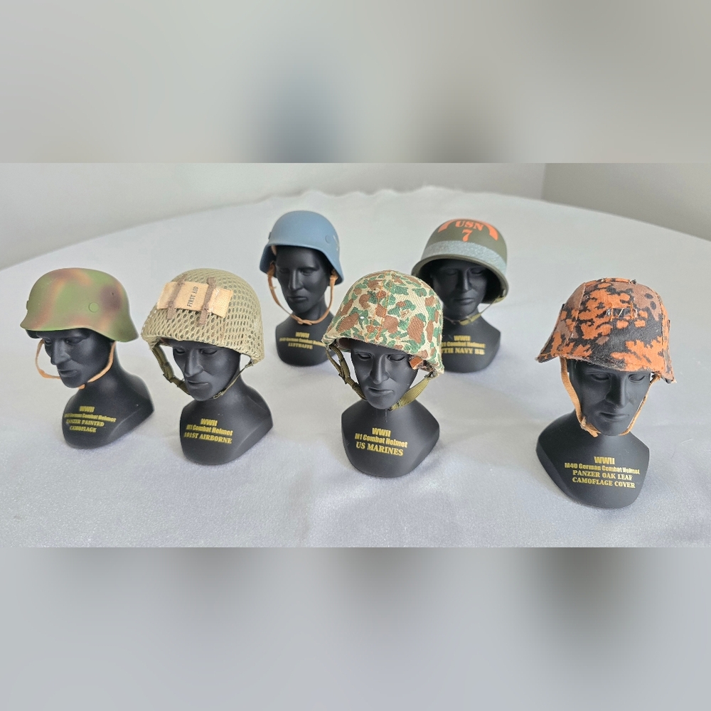 Set Of 6 Rare 1/4 Scale Gearbox WWII Helmet Set Marine Navy Air Borne Army